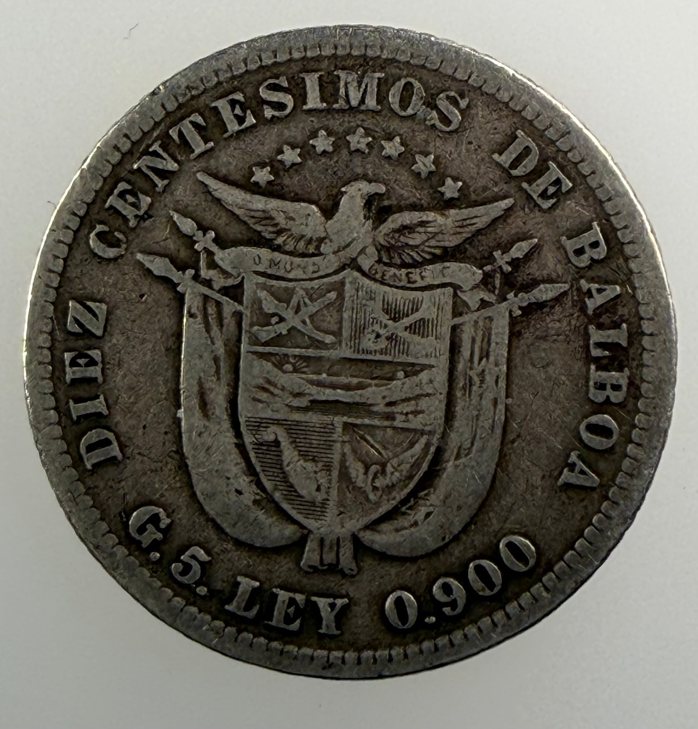 1904 Panama Silver 10 Centesimos de Balboa – Vasco Núñez de Balboa