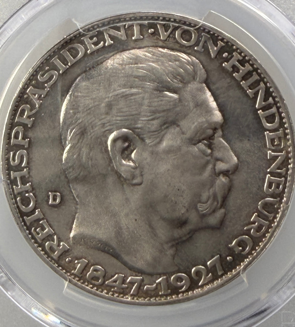 1927-D Germany Silver 5 Mark Hindenburg – 80th Birthday (Medallic)