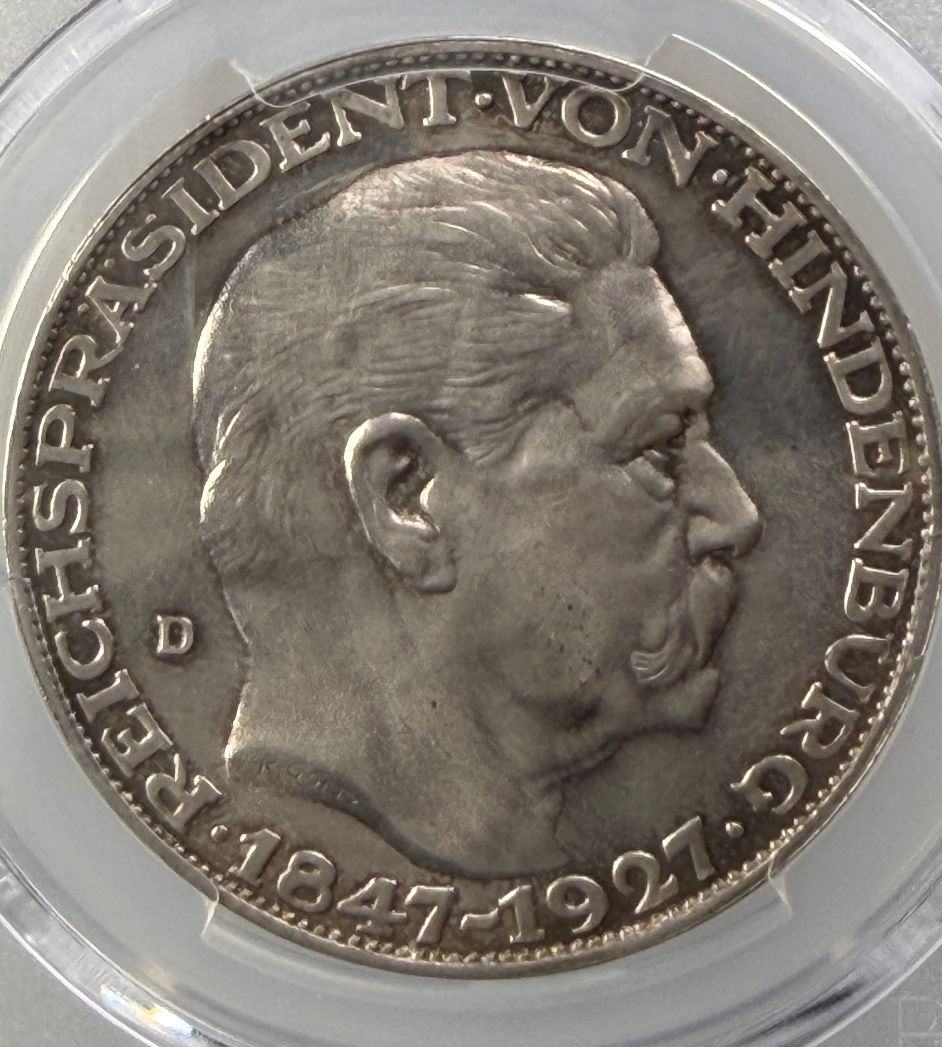1927-D Germany Silver 5 Mark Hindenburg – 80th Birthday (Medallic)