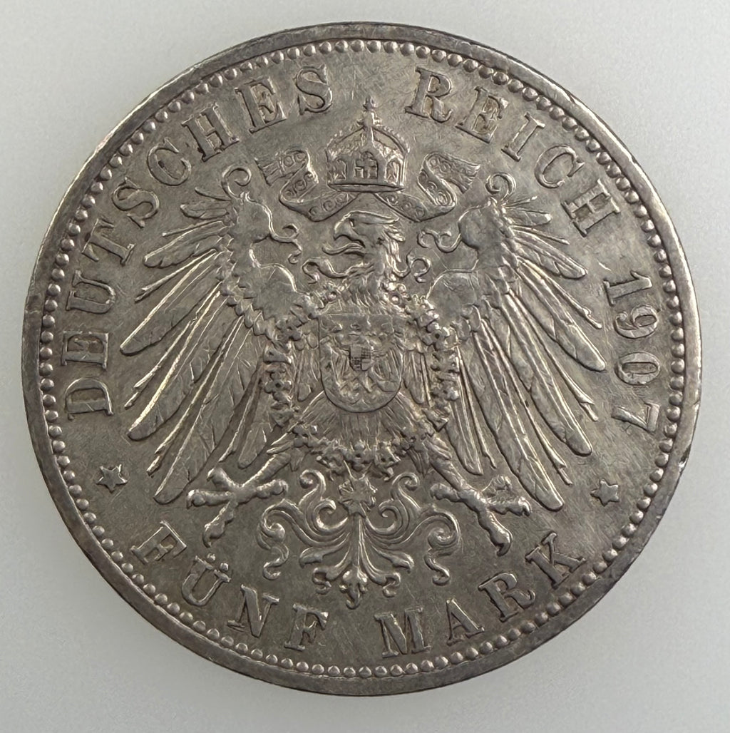 1907-G Germany Silver 5 Mark – Grand Duke Friedrich I of Baden