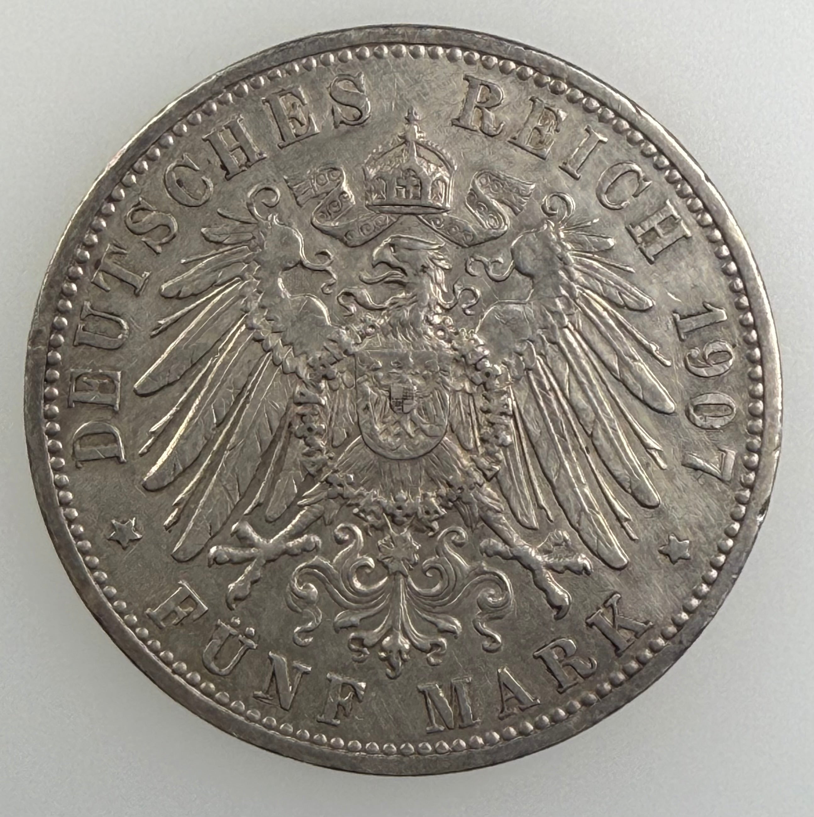 1907-G Germany Silver 5 Mark – Grand Duke Friedrich I of Baden