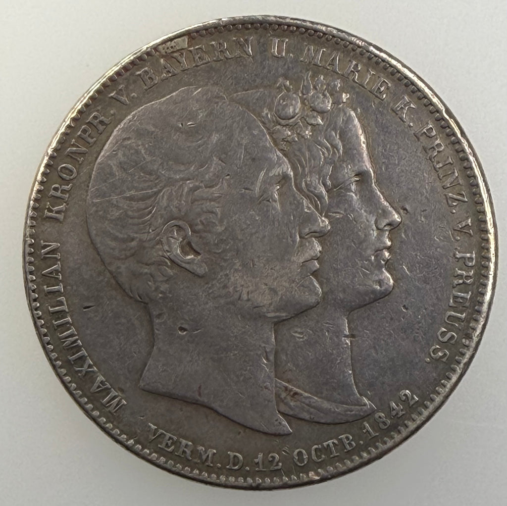 1842 Bavaria Silver 2 Thalers / 3½ Gulden – Marriage of Crown Prince Maximilian & Princess Marie (Munich Mint)