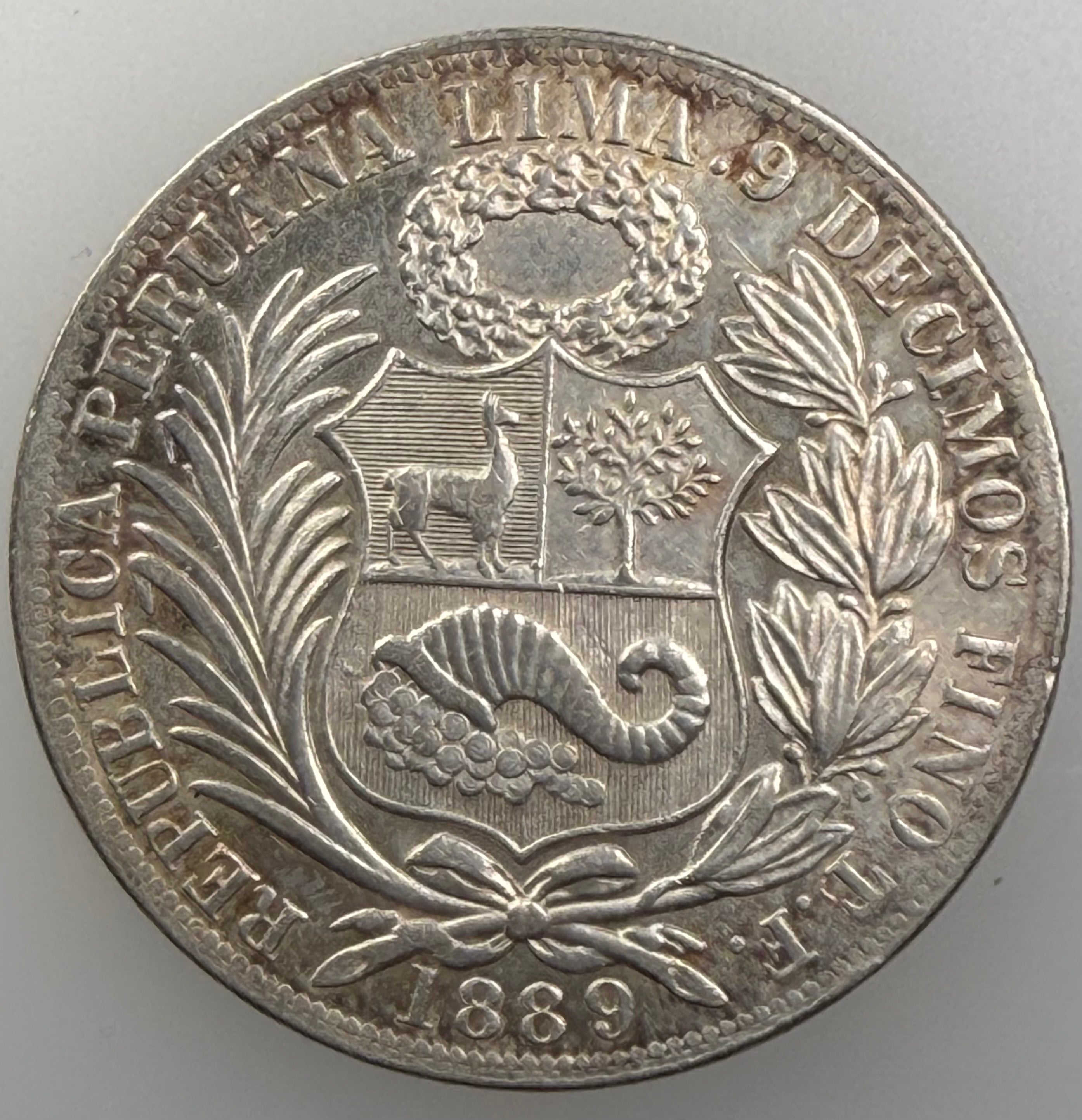 1889 Peru Silver 1 Sol - Lima Mint