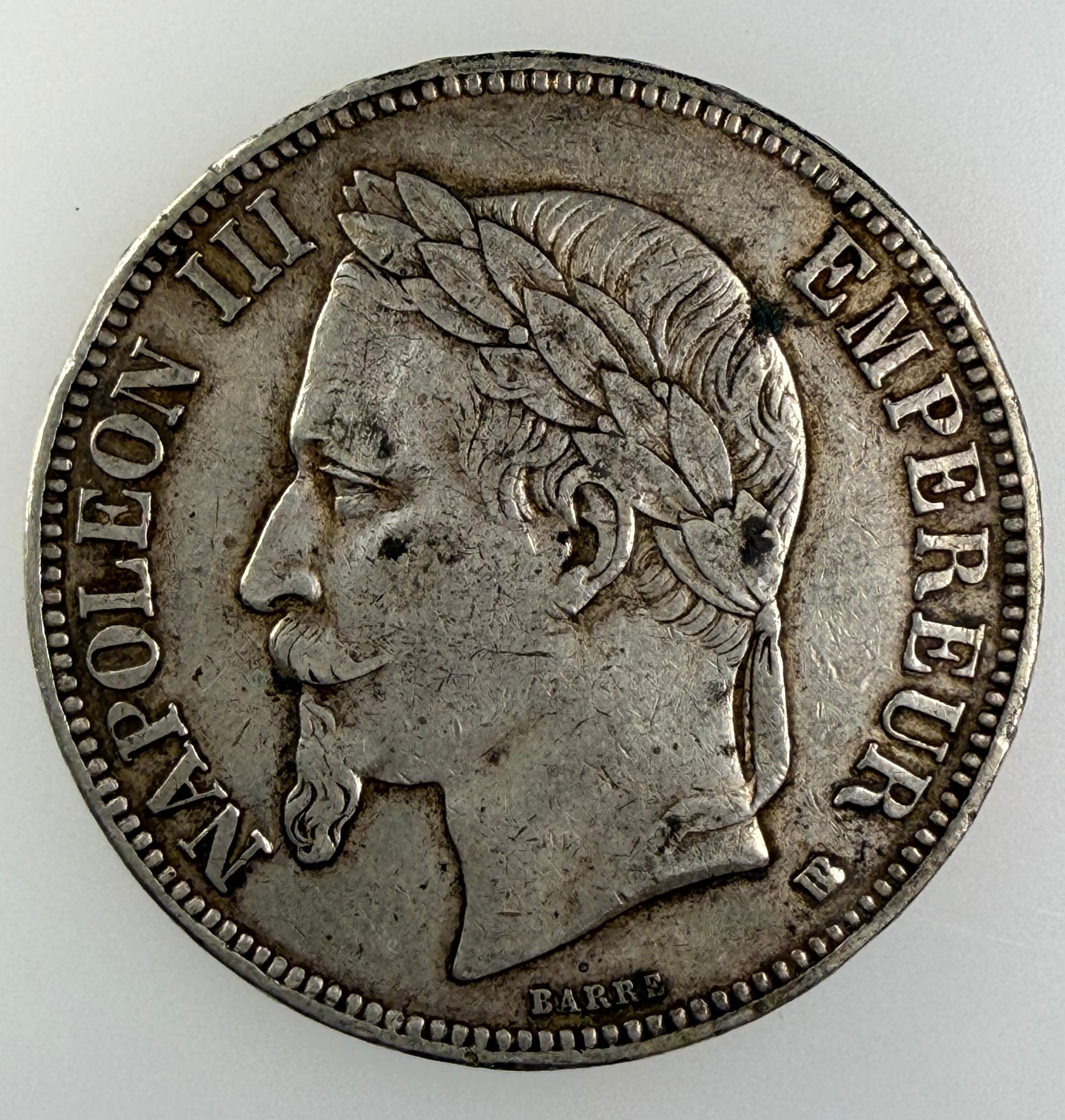 1869-BB France Silver 5 Francs – Napoleon III