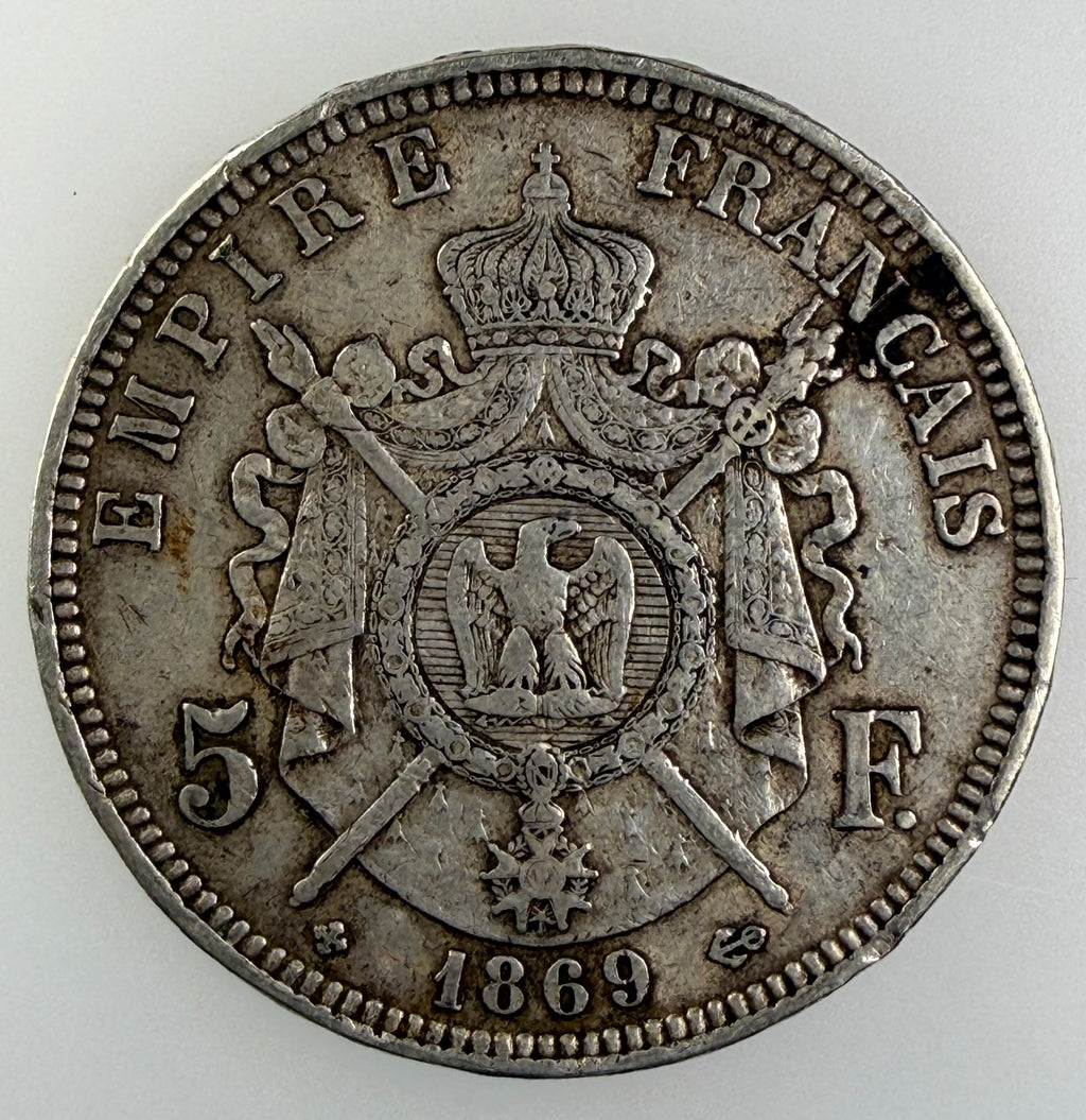 1869-BB France Silver 5 Francs – Napoleon III