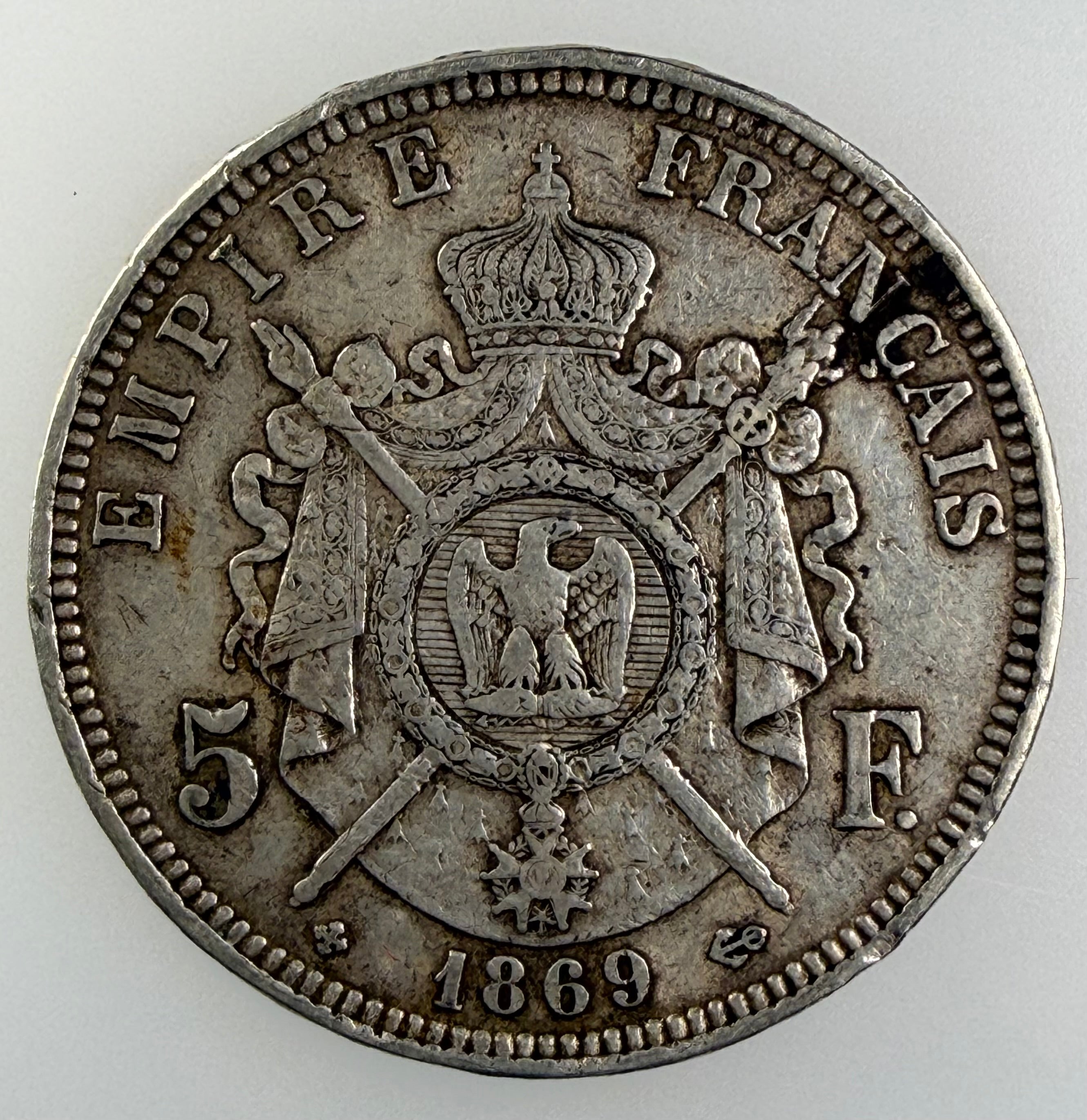 1869-BB France Silver 5 Francs – Napoleon III