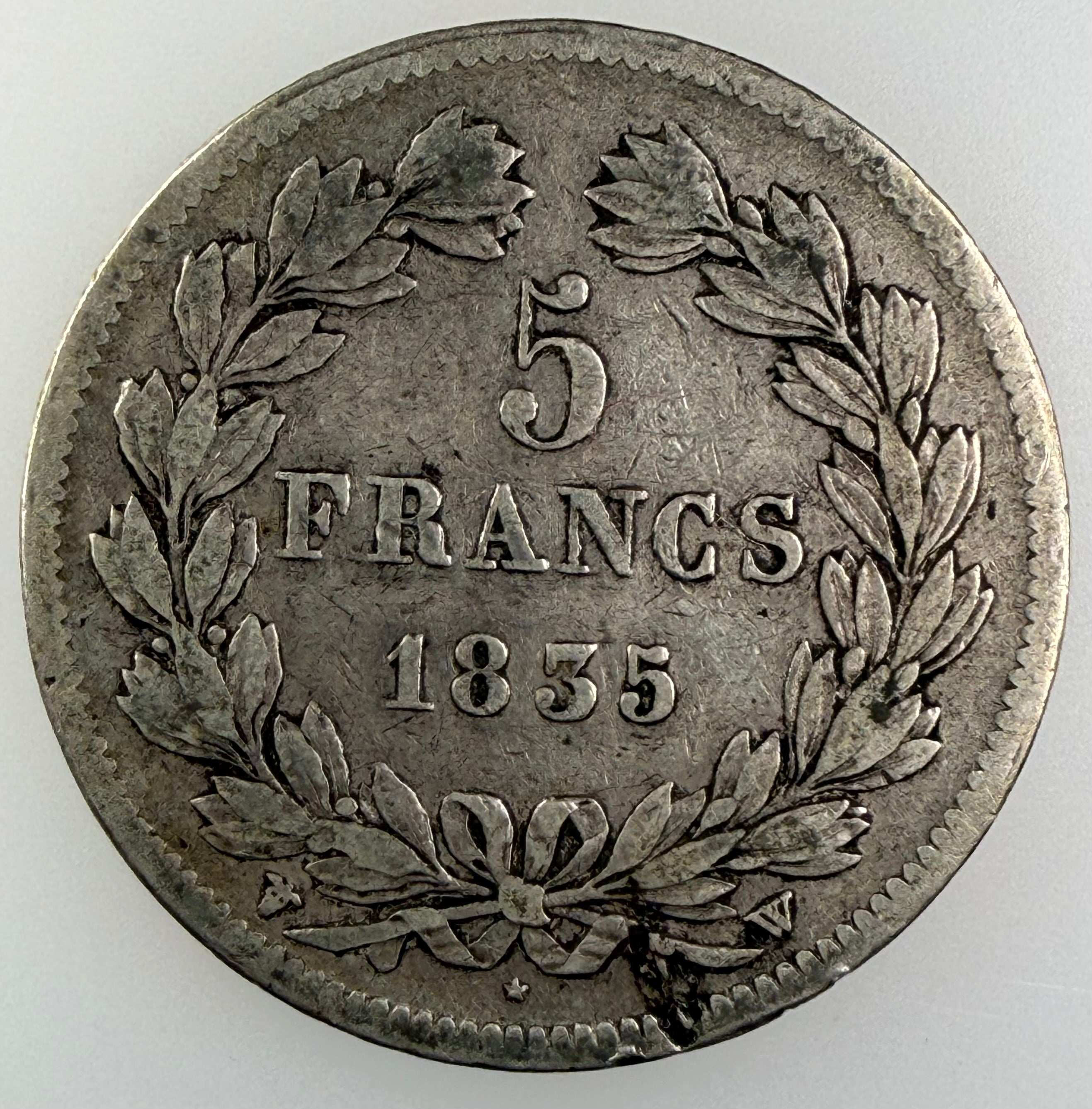 1835-W France Silver 5 Francs