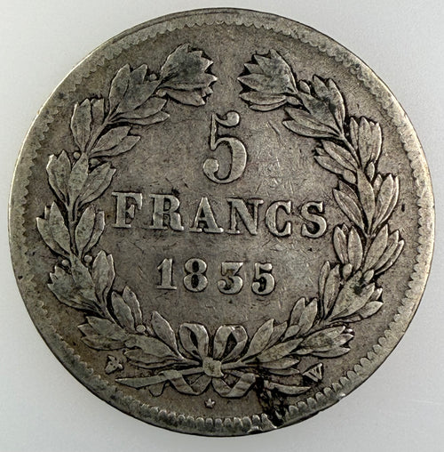1835-W France Silver 5 Francs