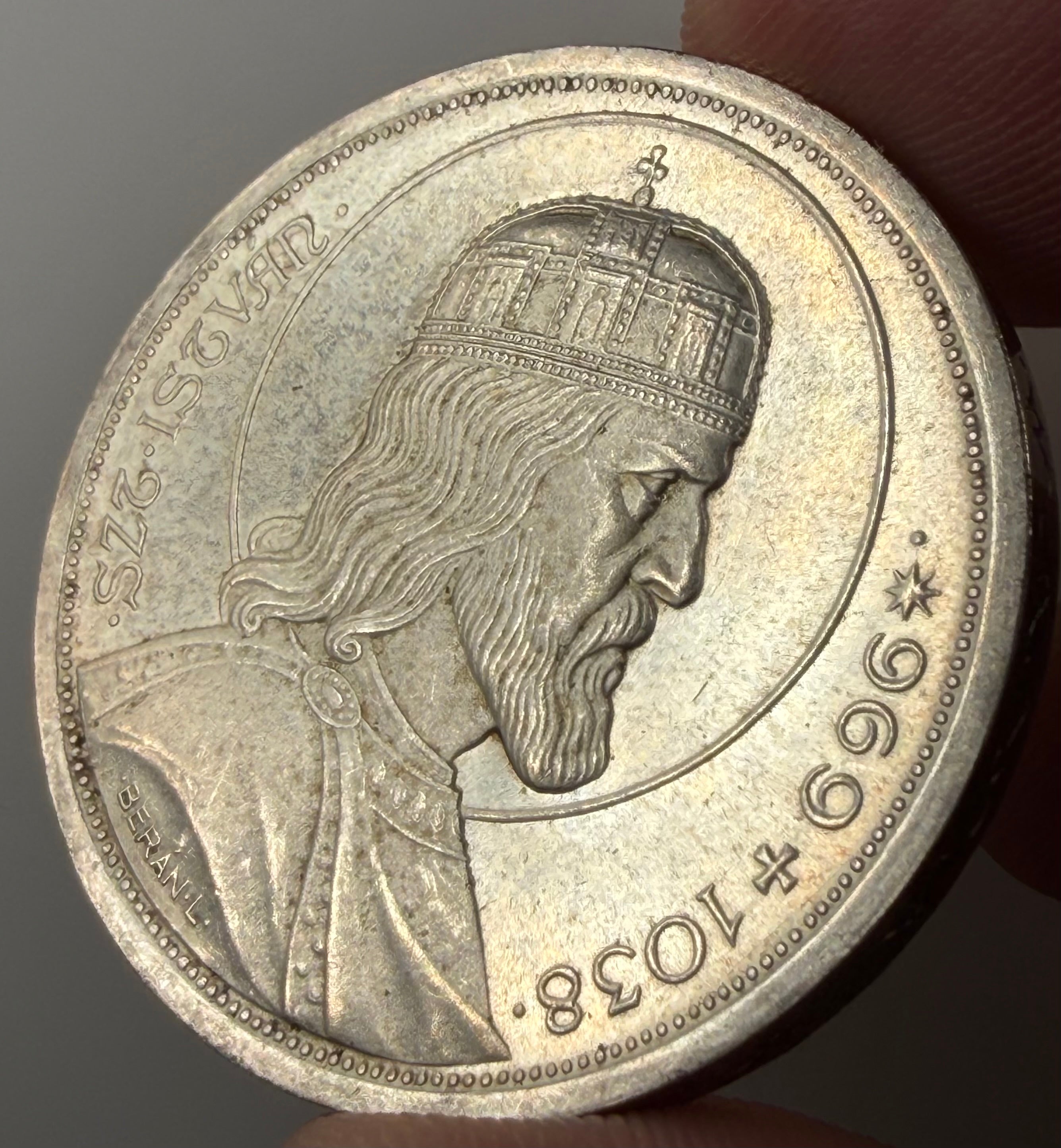 1938 Hungary Silver 5 Pengo – 900th Anniversary - Death of St. Stephan