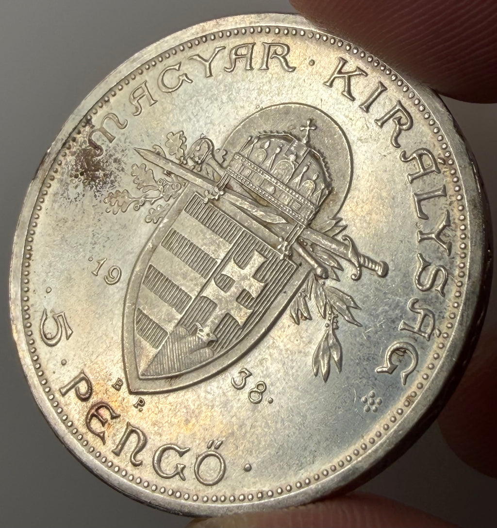 1938 Hungary Silver 5 Pengo – 900th Anniversary - Death of St. Stephan