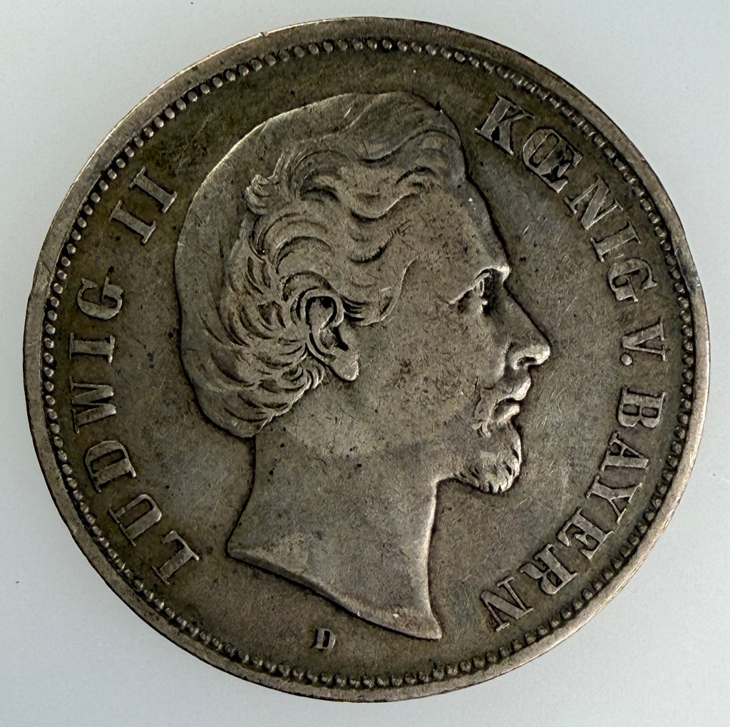 1876-D German States - Bavaria Silver 5 Mark
