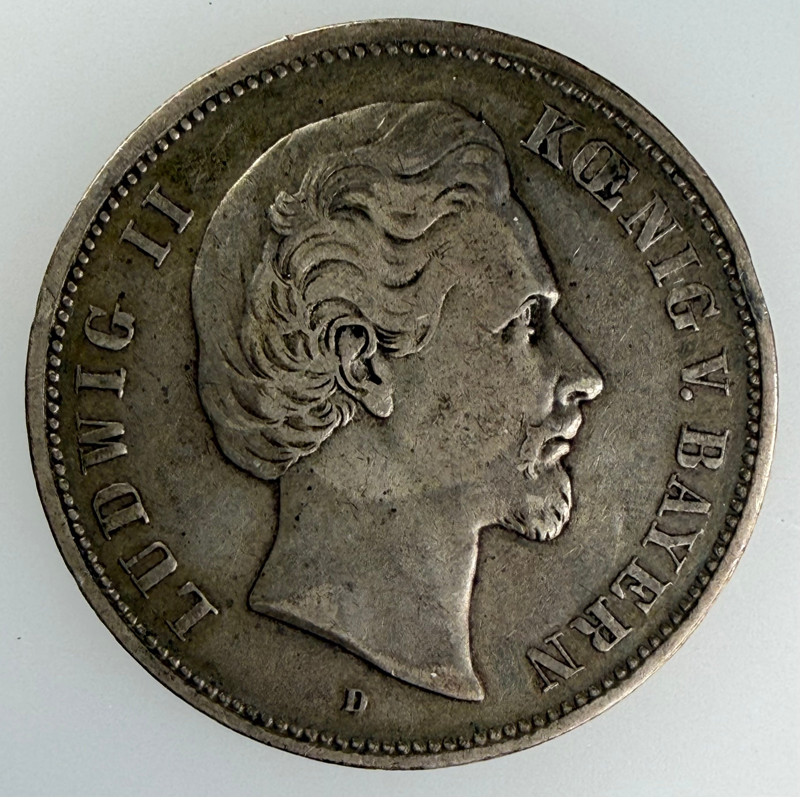 1876-D German States - Bavaria Silver 5 Mark