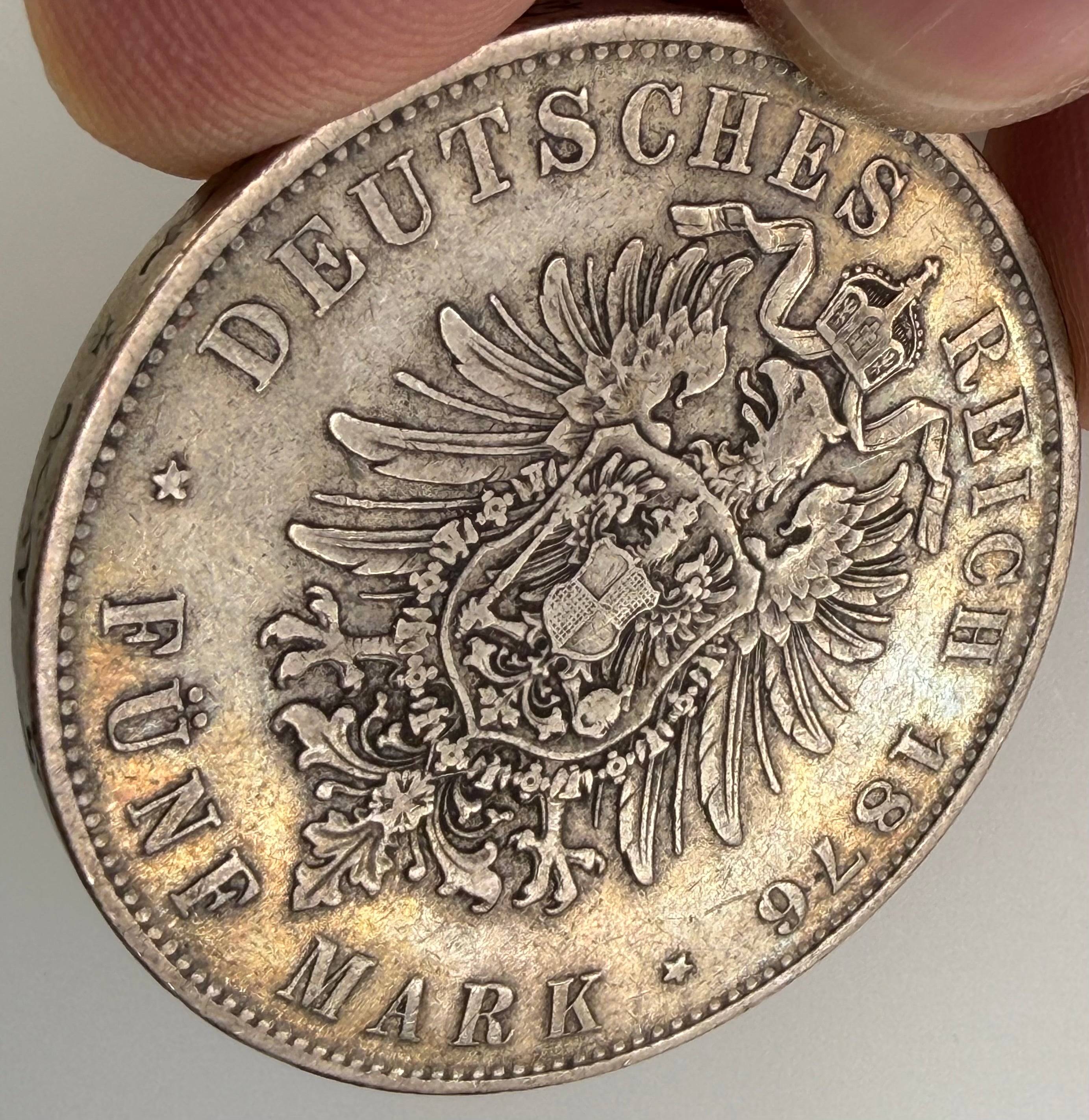 1876-D German States - Bavaria Silver 5 Mark