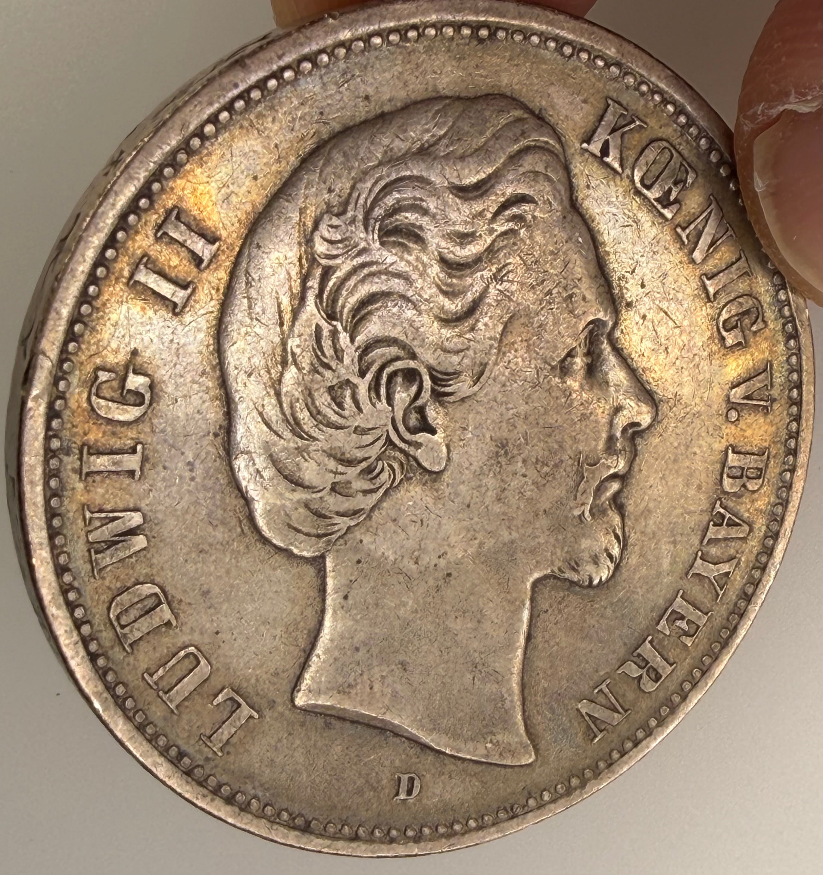 1876-D German States - Bavaria Silver 5 Mark