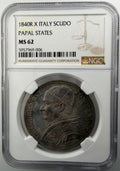 1840 R X Papal States Silver Scudo - Pope Gregory XVI - NGC MS62