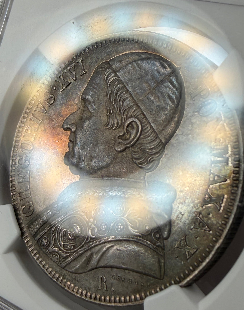 1840 R X Papal States Silver Scudo - Pope Gregory XVI - NGC MS62