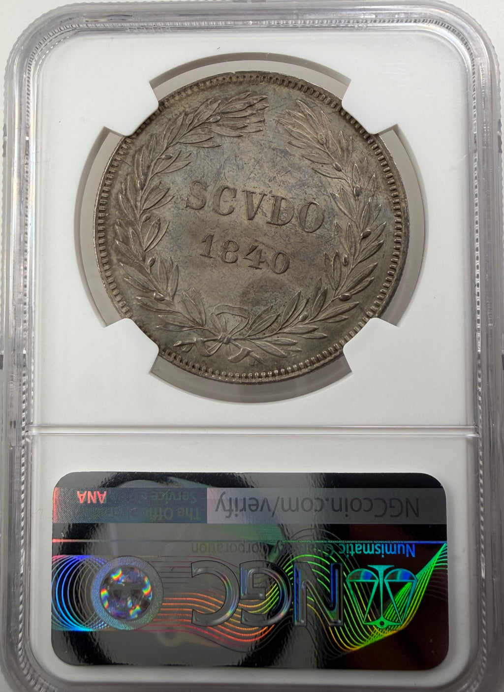 1840 R X Papal States Silver Scudo - Pope Gregory XVI - NGC MS62