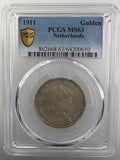 1911 Netherlands Silver 1 Gulden – Queen Wilhelmina – PCGS MS63