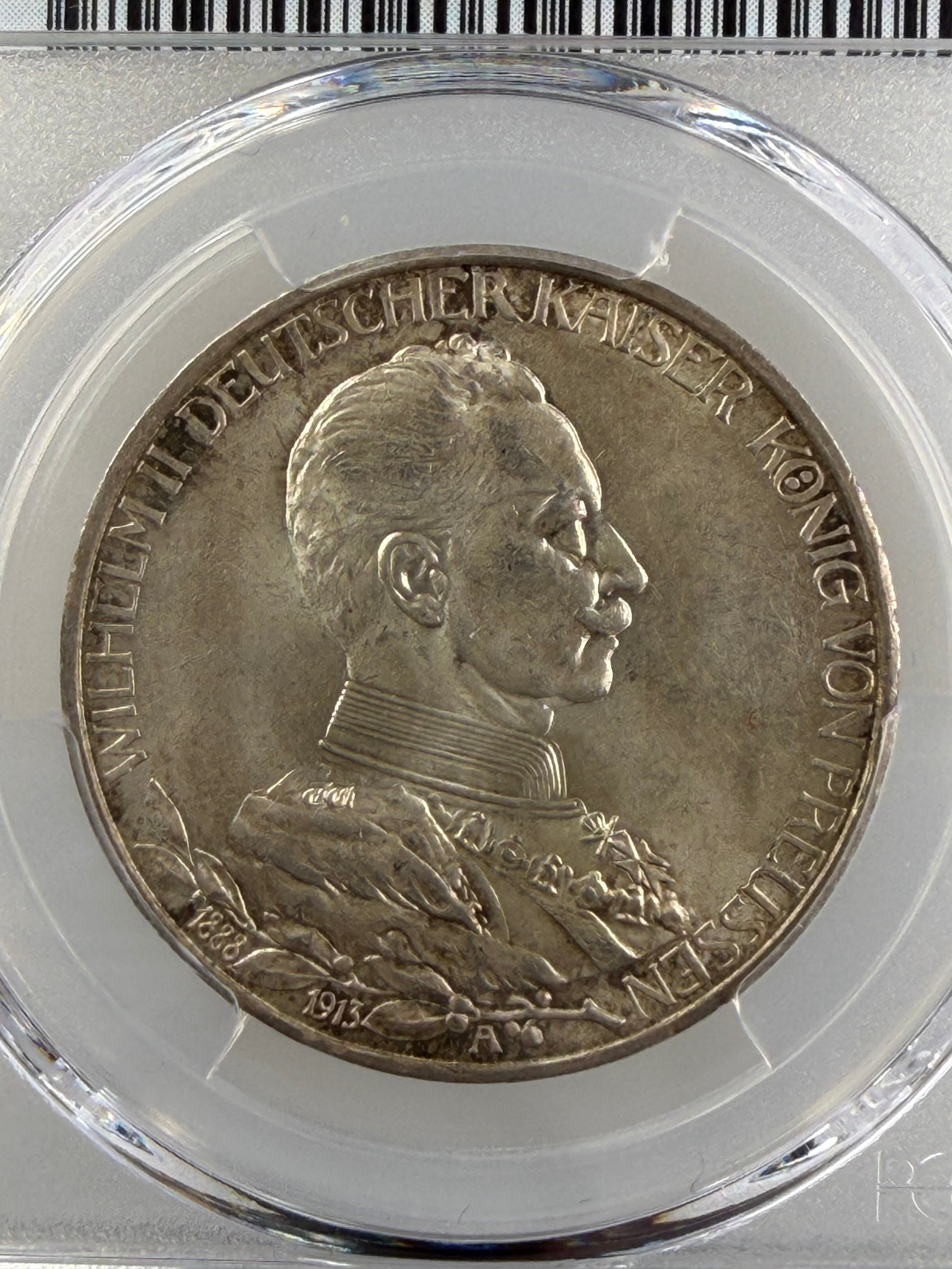 1913-A German States - Prussia 3 Mark “25th Year of Reign” – PCGS MS64