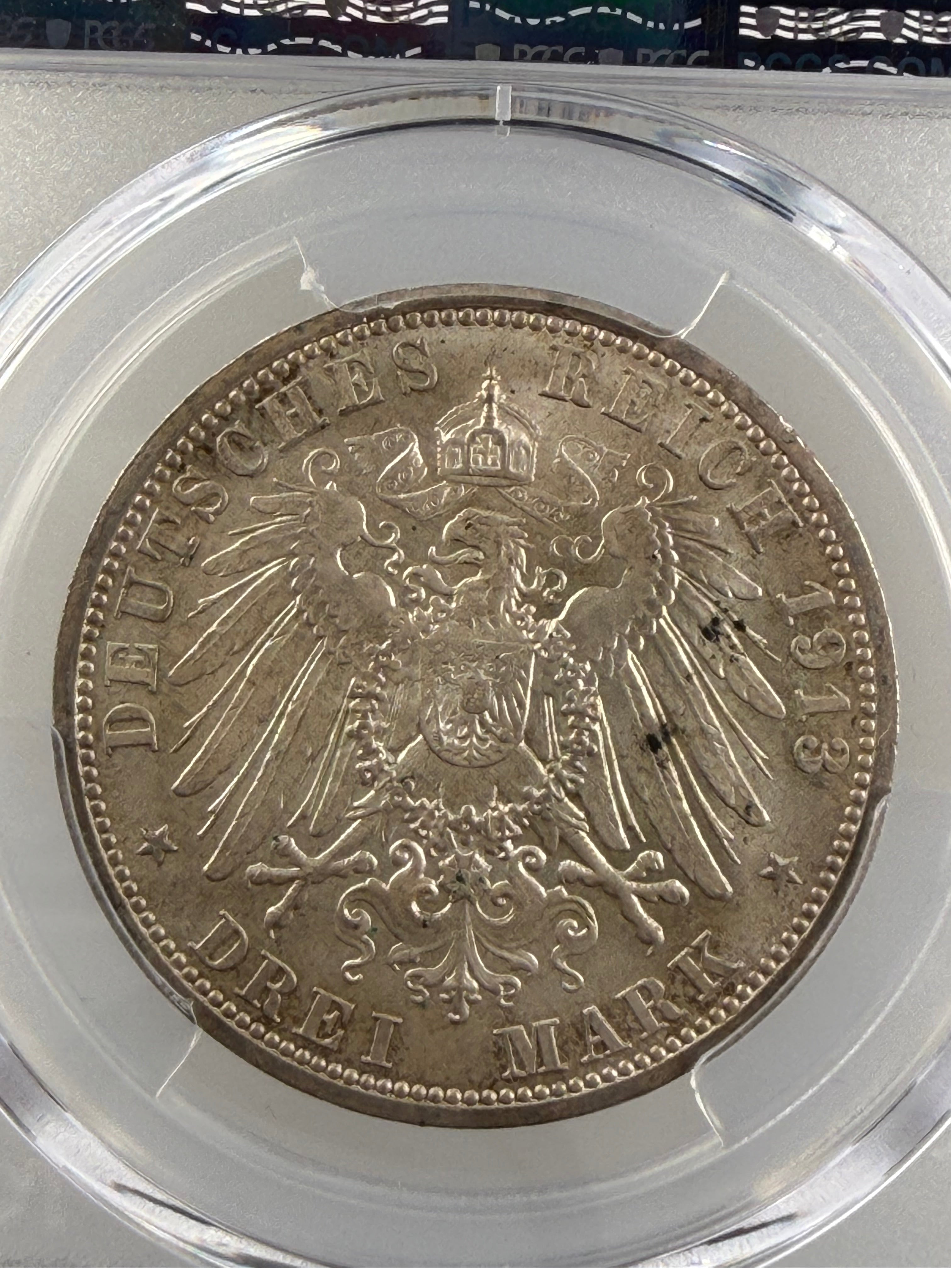 1913-A German States - Prussia 3 Mark “25th Year of Reign” – PCGS MS64
