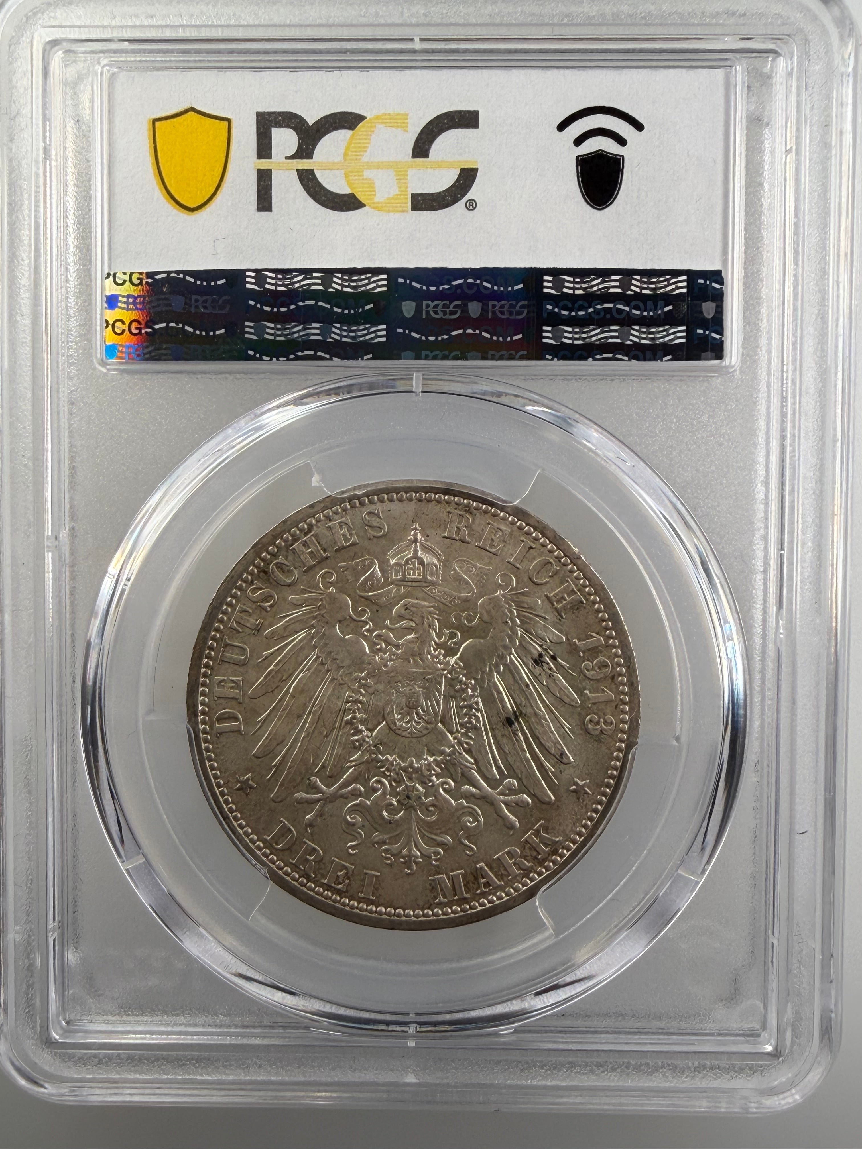 1913-A German States - Prussia 3 Mark “25th Year of Reign” – PCGS MS64