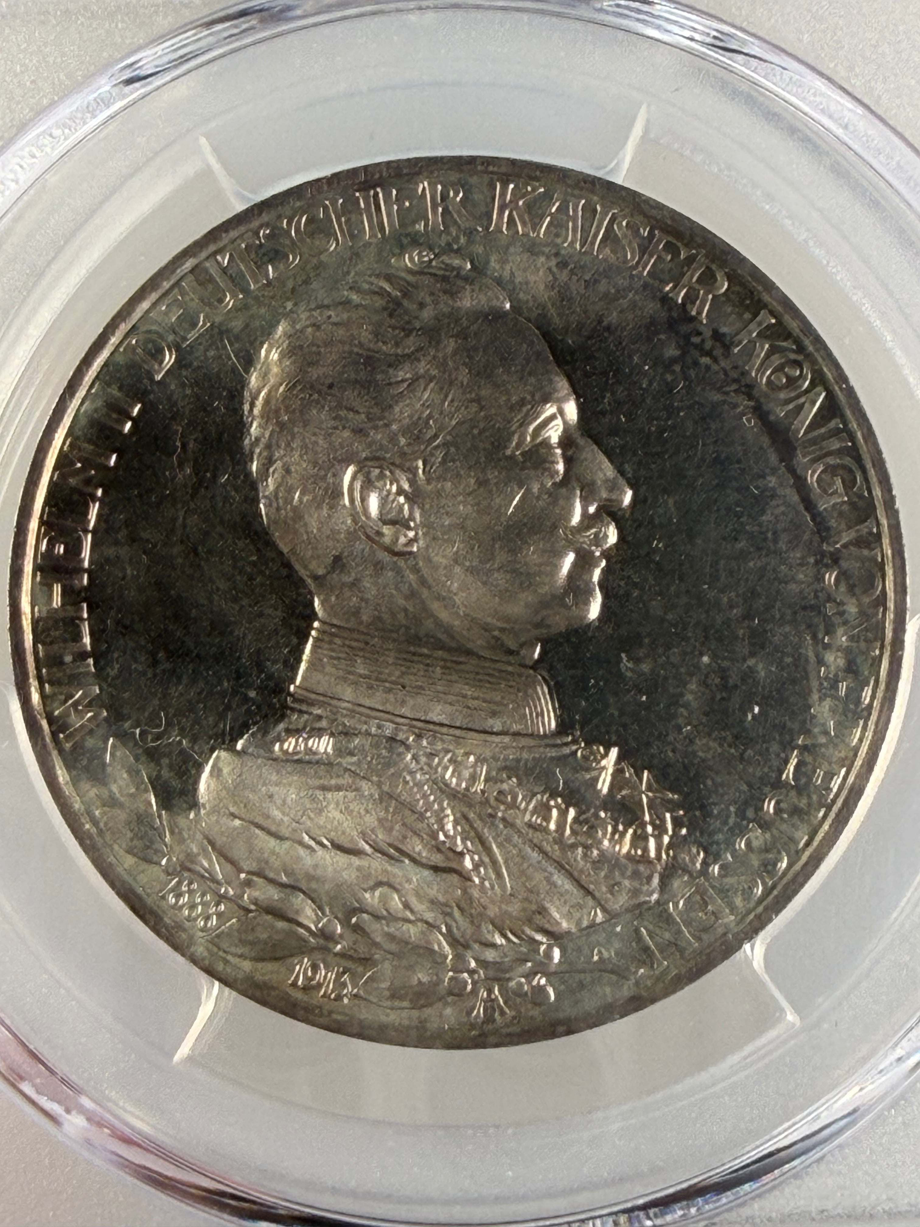1913-A German States - Prussia Silver 3 Mark “25th Year of Reign” – PCGS PR64CAM (J-112)