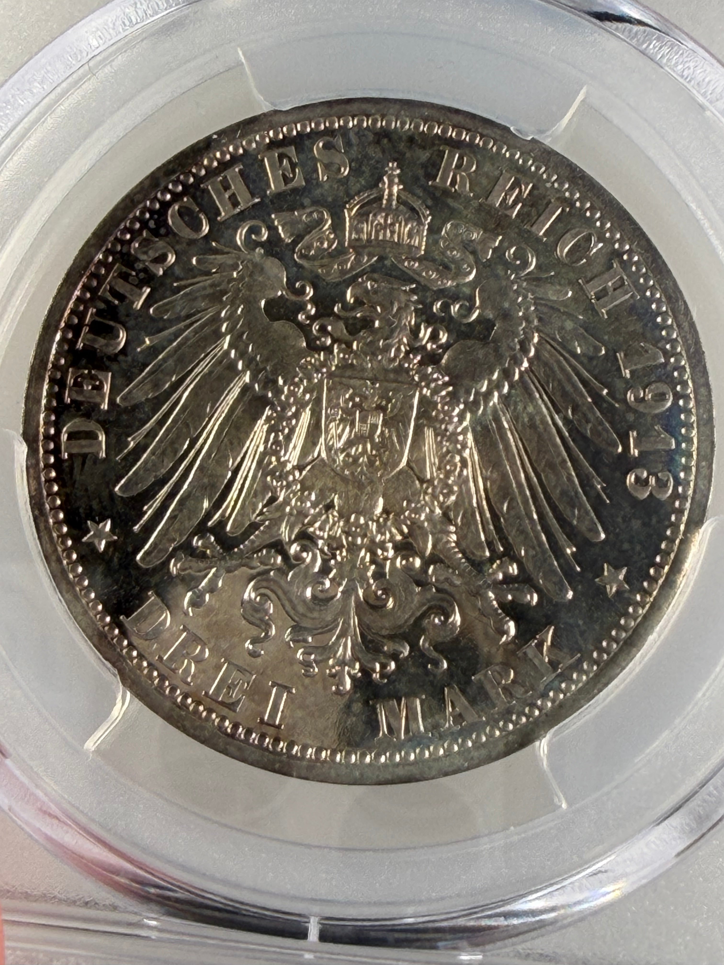 1913-A German States - Prussia Silver 3 Mark “25th Year of Reign” – PCGS PR64CAM (J-112)