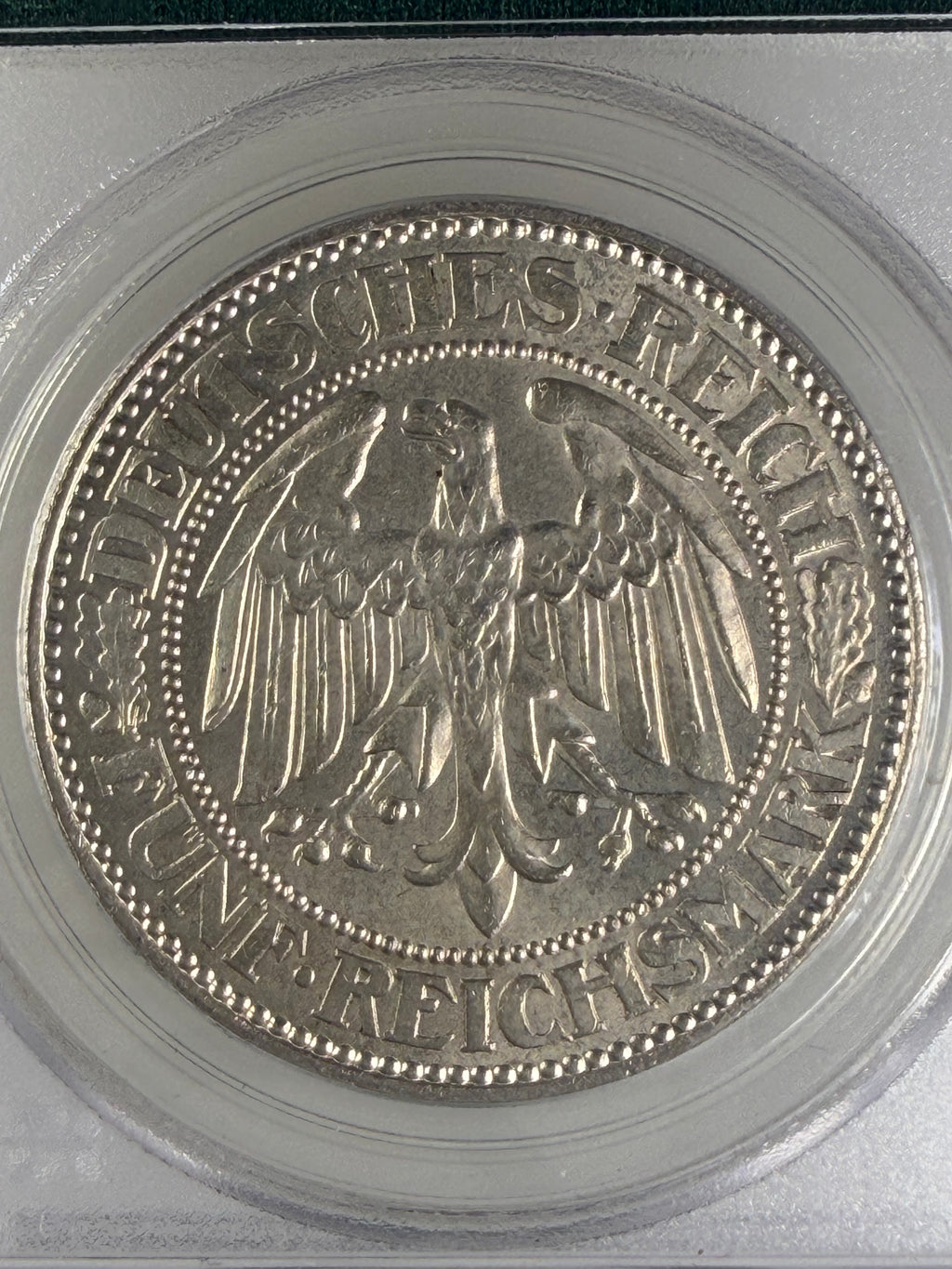 1927-A Germany Weimar Republic 5 Reichsmark “Oak Tree” – PCGS MS64 OGH