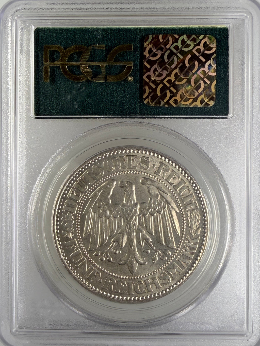 1927-A Germany Weimar Republic 5 Reichsmark “Oak Tree” – PCGS MS64 OGH