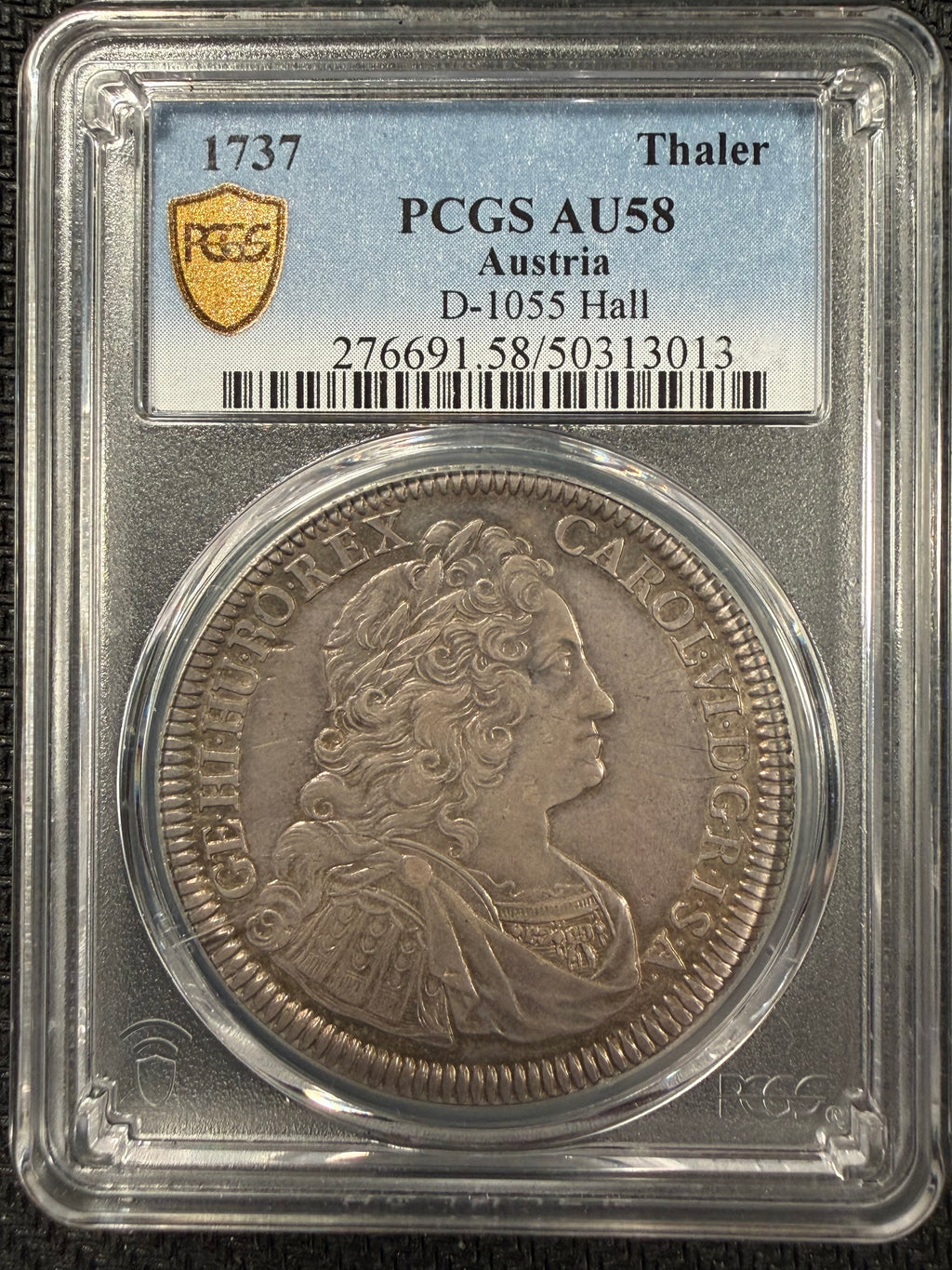 1737 Austria Hall Thaler – Charles VI - PCGS AU58