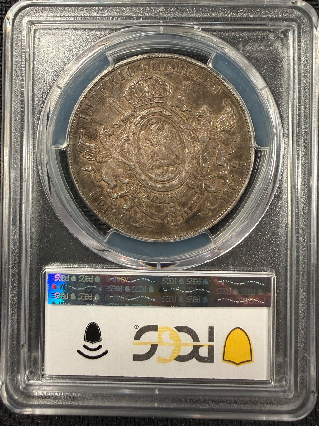 1866-Mo Mexico 1 Peso – Maximilian I - PCGS AU50