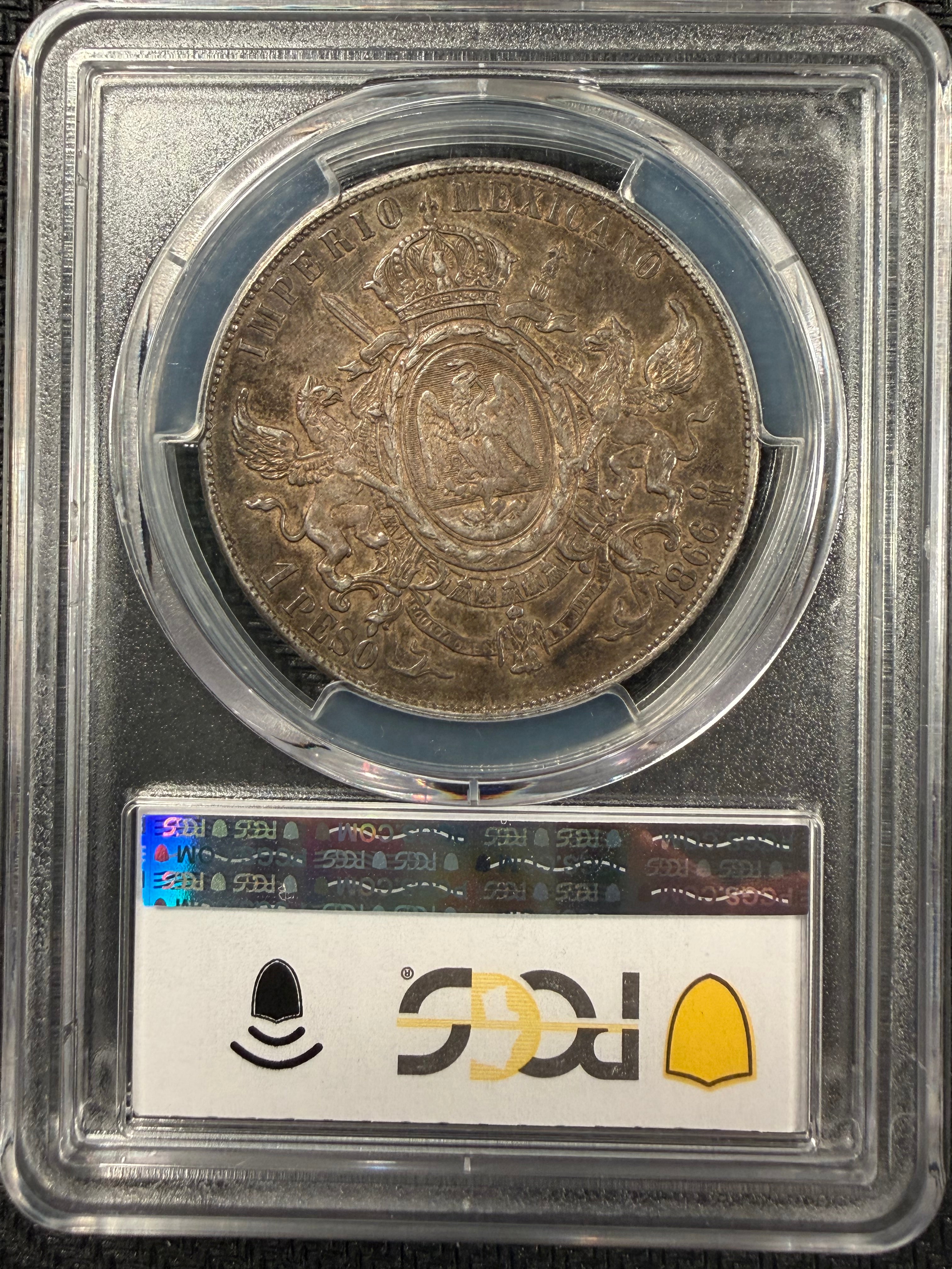 1866-Mo Mexico 1 Peso – Maximilian I - PCGS AU50