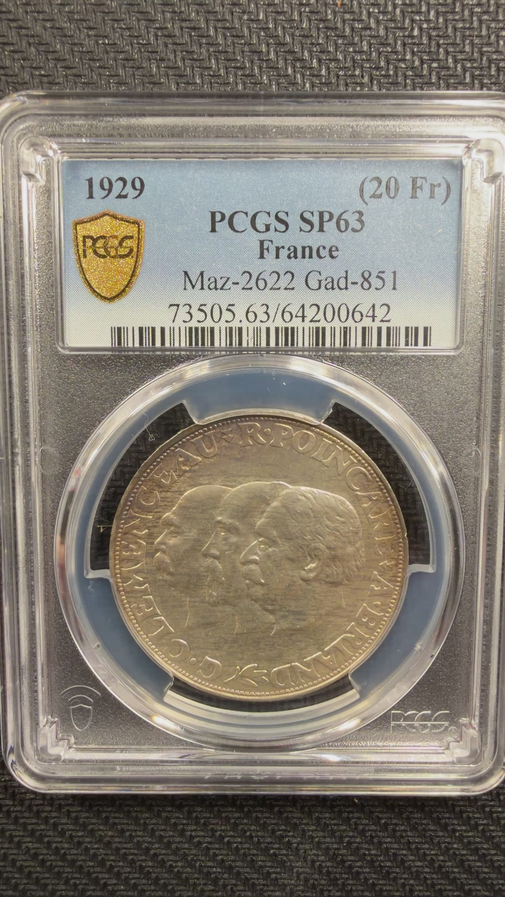 1929 France Silver 20 Francs Pattern/Essai PCGS SP63 – (Maz-2622, Gad-851)