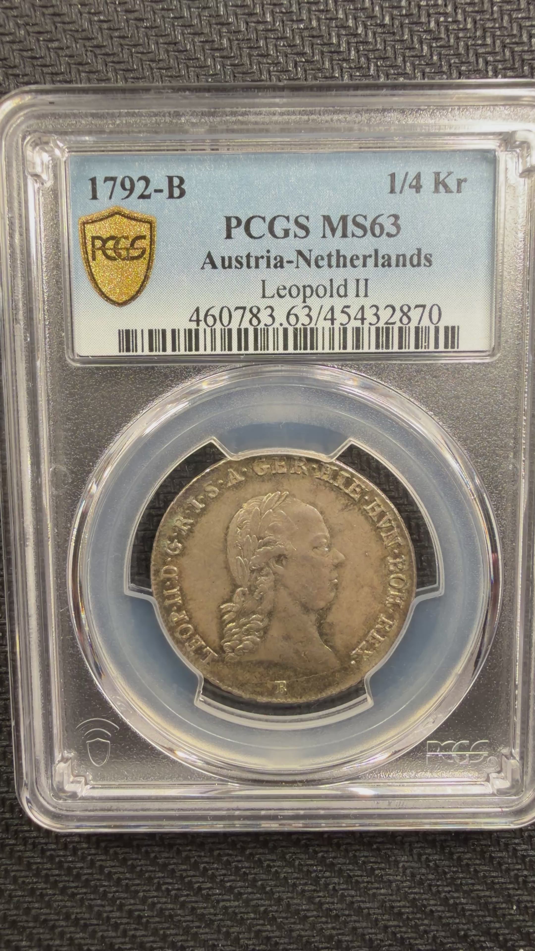 1792-B Austrian Netherlands 1/4 Kronentaler PCGS MS63 – Leopold II