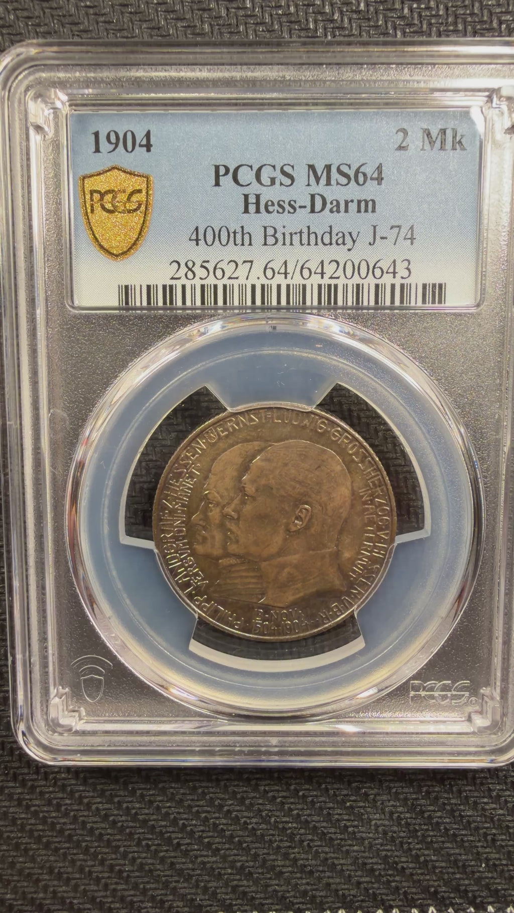 1904 Germany Hesse-Darmstadt 2 Mark PCGS MS64 – 400th Birthday Grand Duke Ernst Ludwig (J-74)