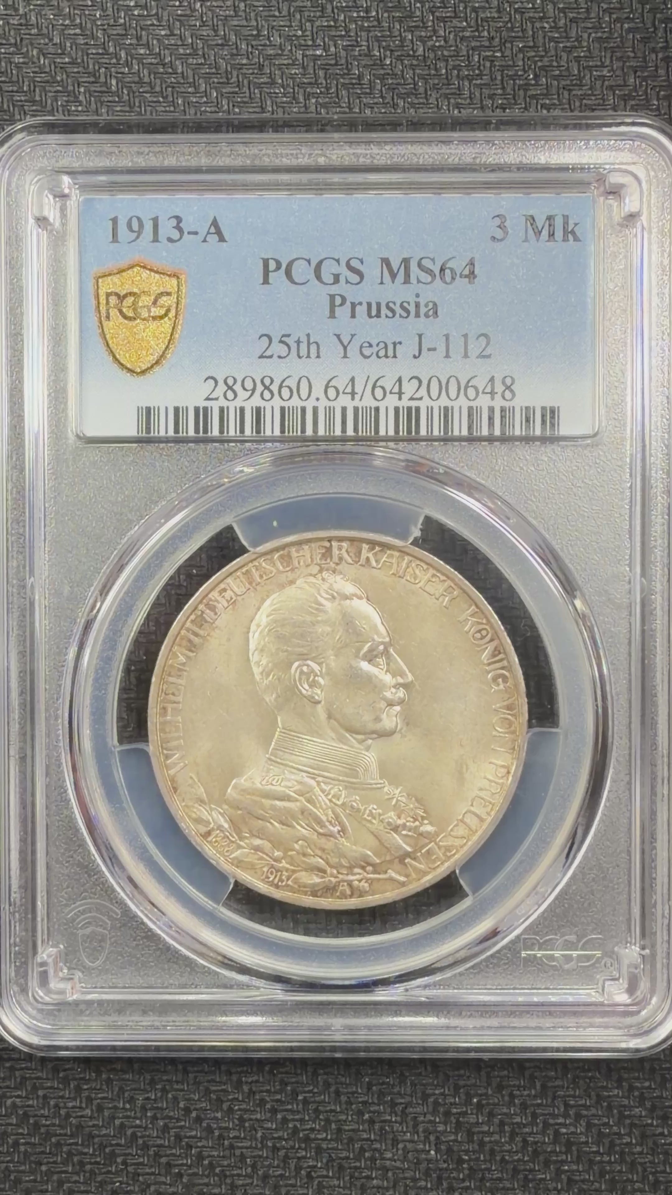 1913-A German States - Prussia 3 Mark “25th Year of Reign” – PCGS MS64