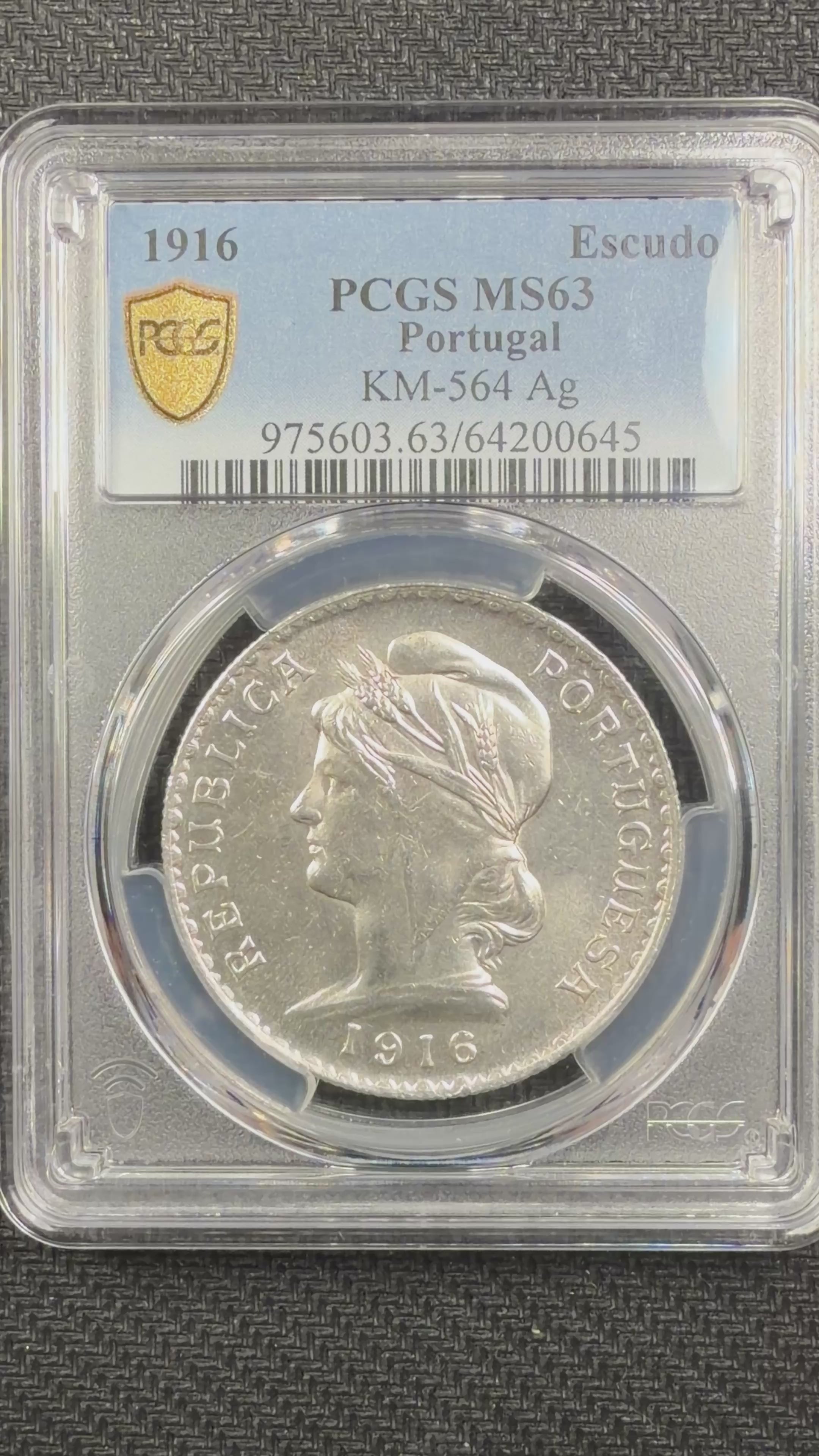 1916 Portugal Silver 1 Escudo PCGS MS63 – Two-Year Type